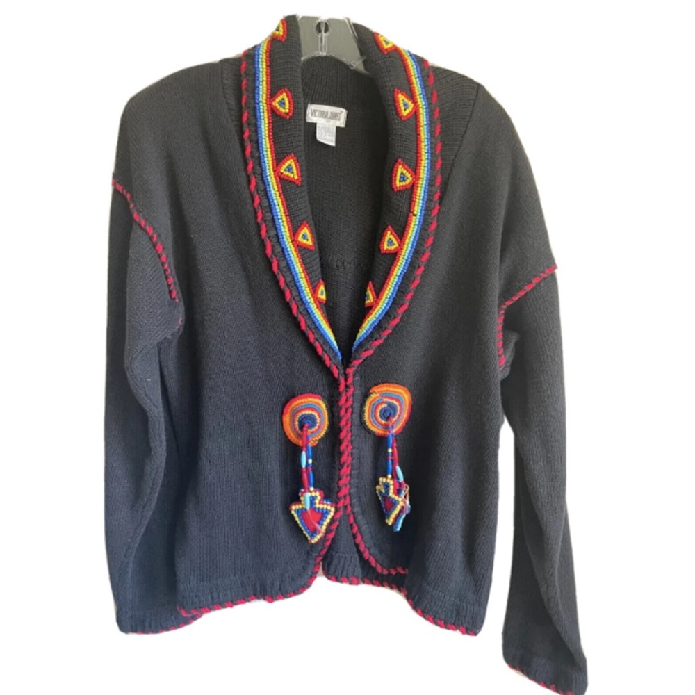 Victoria Jones Aztec Indian beaded Western vintage beaded cardigan sweater EVC M